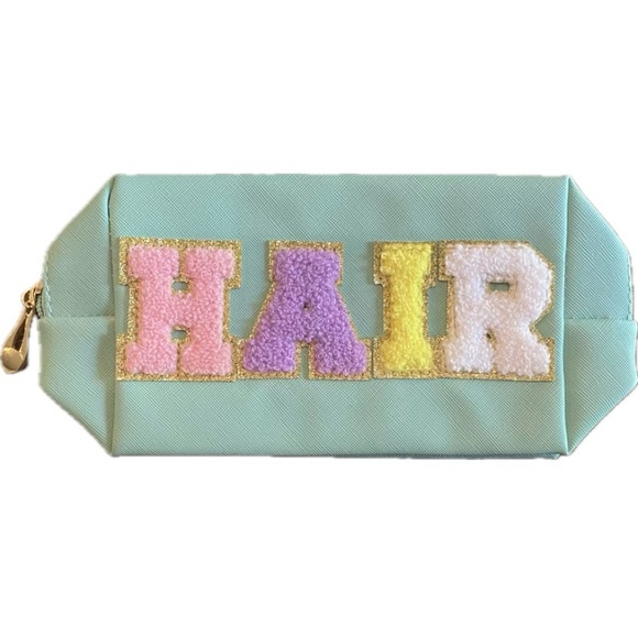“HAIR” Cosmetic Makeup Bag, Patch Chenille Letter. Multi-colored. - Picture 2 of 4